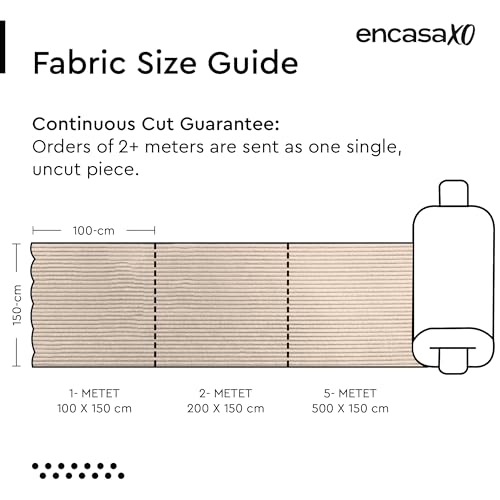 Image of Encasa XO Corduroy Fabric by the Meter, 59 inch Wide Premium 238 GSM Polyester Upholstery & Sewing Material, Soft Ribbed Light Grey Fabric for Sofa /Cushion Covers, Trousers, Curtains & DIY Crafts