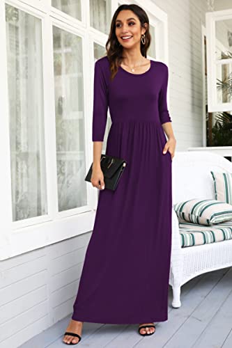 Image of WNEEDU Women's 3 /4 Sleeve Casual Loose Long Maxi Dresses with Pocket