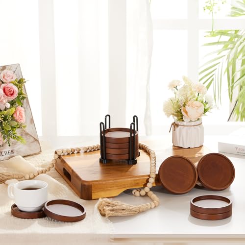 Set of 6 Wooden Coasters With Holder - Coffee Table Coasters for Drinks, Modern Home Decor, Dining Table Decorative Set, Cute Beer Bar Rustic Outdoor Wood Coaster Set of 6 Wooden Coasters With Holder - Coffee Table Coasters for Drinks, Modern Home Decor, Dining Table Decorative Set, Cute Beer Bar Rustic Outdoor Wood Coaster