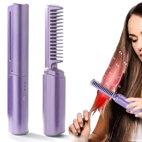 Peine para el cabello 2 en 1 mini inalámbrico cerámico morado