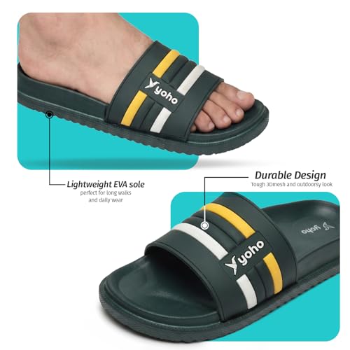 Image of YOHO Men Sliders UrbanloomX | Waterproof Monsoon Footwear | Textured Upper & Cushion Comfort | Home Wear Chappal for Gents & Boys