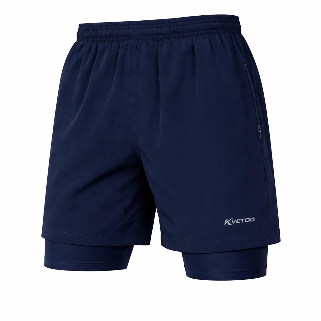 kvetoo Men Double Layer Running Shorts Gym Workout Shorts with Compression Inner Quick Dry Athletic Training Shorts with Zip Pocket Sports Shorts for Men-picture-12