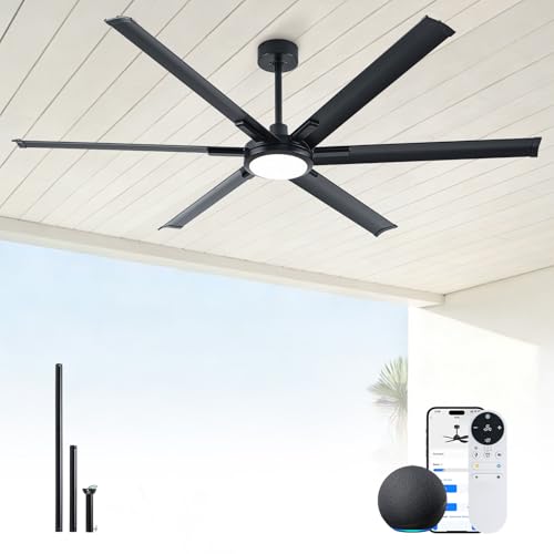 72 Inch Outdoor Ultra-Thin Ceiling Fan with Light,6 Black Aluminum Blades - image 1