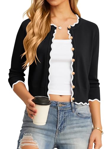 Spring Summer 2026 Women's Scalloped Knit Cardigan Sweaters  Sleeve Crop Crewneck Button Down Shrug - image 1
