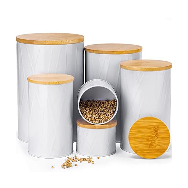 FavorFlavor White Canister Sets for Kitchen Counter, Kitchen Canisters Set of 6, Flour and Sugar Containers, Coffee and Tea Storage, Modern Farmhouse Kitchen Decor FavorFlavor White Canister Sets for Kitchen Counter, Kitchen Canisters Set of 6, Flour and Sugar Containers, Coffee and Tea Storage, Modern Farmhouse Kitchen Decor