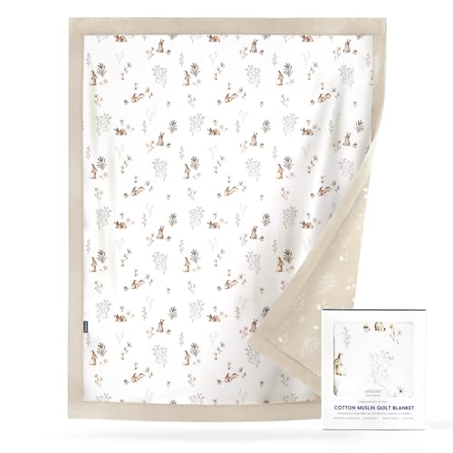 Image of GRSSDER Cotton Muslin Quilt Blanket - Silky Soft and Breathable Baby Blanket Quilt, Oversized Muslin Blankets for Newborns, Toddlers & Kids, 6 Layers Reversible Design for All Seasons, 40 inch x 50 inch