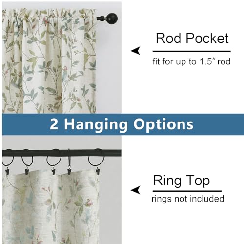 Image of Chyhomenyc Roman Linen Blend Curtains 63 Inch Length 2 Panels Set, Light Filtering Floral Curtains Printed Drapes for Living Room Rod Pocket Textured Window Treatment, 38Wx63L Inch