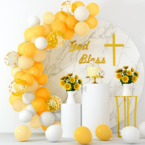 Image of TUPARKA 12 inches Yellow White Gold Confetti Balloons 60 Pack Pastel Yellow White Party Balloon for Sunflower Honeybee Theme Birthday Baby Shower Party Supplies