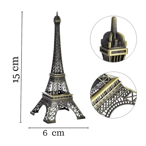 Image of SATYAM KRAFT 12 Piece Paris World Famous Building Small Metal Eiffel Tower Antique Vintage Statue for Wedding, Office,Decorative Showpeice for Home Decor, Desk Decor, Table Stand (15 cm)