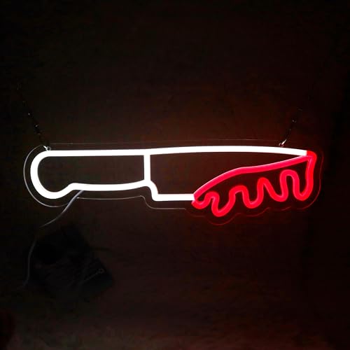 Bloody Knife Neon Sign LED Neon Light Up Sign for Horror Room Wall Decor for Bar Man Cave Gifts Game Room Wall Art 16.5