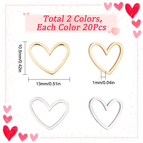 SUNNYCLUE 1 Box 40Pcs Valentines Day Open Bezels Heart Charms Linking Rings Stainless Steel Heart Charm Frame Love Links Connectors Metal Charm for jewellery Making Charms Earrings DIY - Image 2