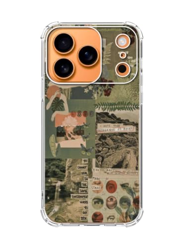SVNICFYA Aesthetic Green Collage Phone Case for iPhone 17 Pro, Butterfly Flowers Plants Collage Coverfor iPhone 17 Pro, Soft TPU Shockproof Case