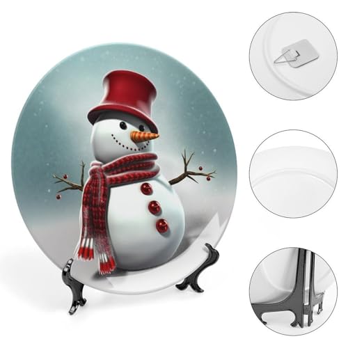 Plato decorativo de porcelana blanca muñeco de nieve 6 pulgadas miniatura 4