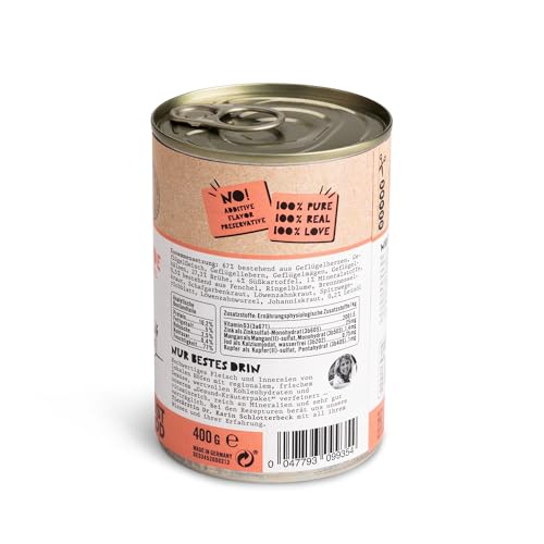 Dogs’n Tiger Adult Premium Nassfutter für Hunde, Gaumenfreude, Hunde Nassfutter, Rezeptur mit 67% Fleischanteil an Geflügel, ohne Zucker, Getreide & künstliche Aromen, 6X 400g