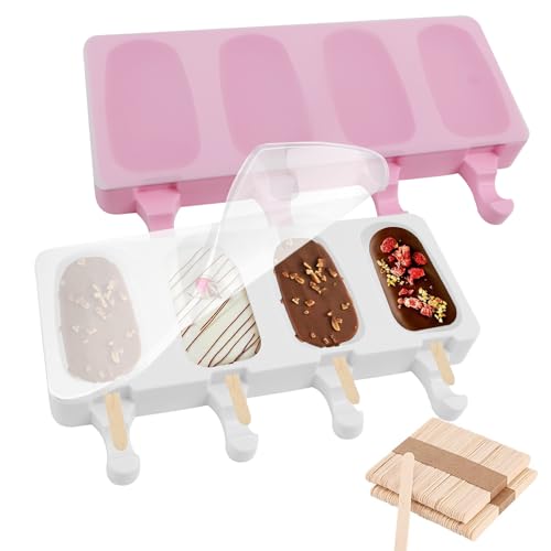 VZXZXE - Molde de helado de silicona, 26 x 15 x 2,5 cm, molde de helado con 100 palos, batión de hielo, molde de palomitas para casa postre con tapa