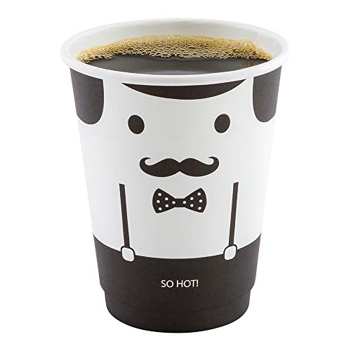 Image of Restaurantware 12-Ounce Disposable Cups, Pack of 500 Double Wall Hot Cups - Lids Sold Separately, Featuring a Monsieur Print with Black Paper Insulation, Ideal for Serving Tea, Coffee, and More