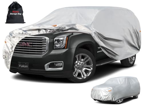Image of Kayme 6 Layers SUV Car Cover Custom Fit for GMC Yukon (1995-2025) Waterproof All Weather for Automobiles, Outdoor Full Cover Rain Sun UV Protection.Silver