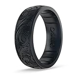Enso Rings Signature Etched Collection - Classic Etched Silicone Rings - Comfortable and Flexible Design - Flourish - Black Pearl - 10