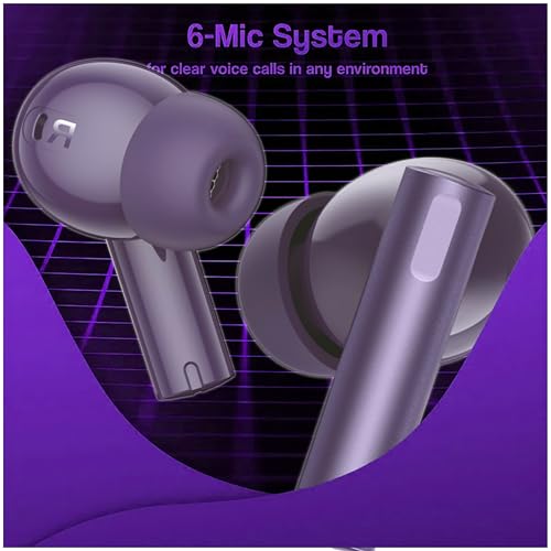 Image of Compatible with Realme Buds Air 6 TWS Earbuds with Active Noise Cancellation, Clear and Powerful Audio, Long Playback Time (Purple)