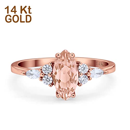 OMRANII Marquise Shaped Vintage Style Art Deco 7-Stone Wedding Engagement Ring Cubic Zirconia 14K Rose Gold2