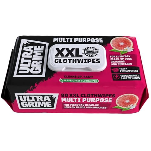 UltraGrime Multi-Purpose Wet Wipes Pomelo Scented Cleaning Cloths Plastic-Free Hand Wipes For Home Kitchen Toilet Floor & Surface Cleaning XXL Large Heavy-Duty Family Wet Cloths (Pack of 80)