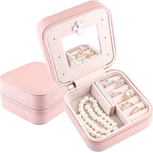 Jiduo Duomiila Small Jewelry Box, Travel Mini Organizer Portable Display Storage Case For Rings Earrings Necklace,Gifts For Girls Women (Pink) #TOP1