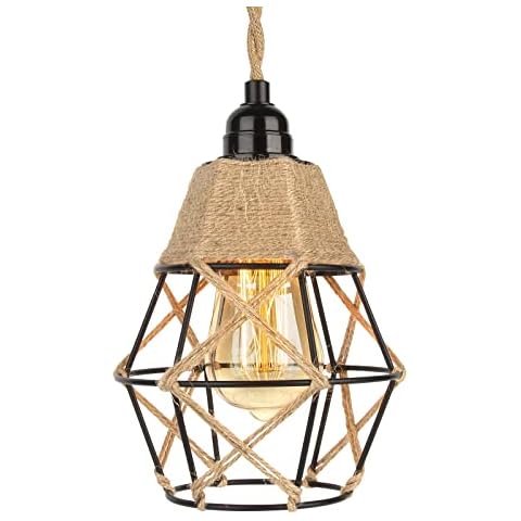 FRIDEKO HOME Vintage Käfig Lampenschirm aus Metall und Hanfseil Cover