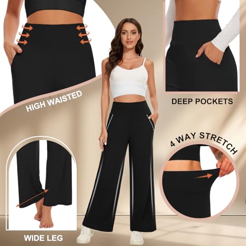FULLSOFT 3 Pack Women's Wide Leg Yoga Pants Comfy Loose Sweatpants High Waisted Lounge Casual Pants with Pockets2