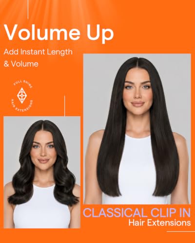 Image of Full Shine Black Clip in Hair Extensions, for Short Hair, 10 Inch | Clip in Extensions Real Human Hair, Black Hair Extensions Clip ins, Straight Invisible, 7 Pcs 95g