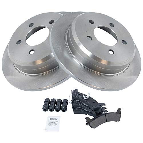 Image of TRQ Rear Brake Pad and Rotor Set Semi Metallic Solid Rotors | For 1995-1998 Jeep Grand Cherokee