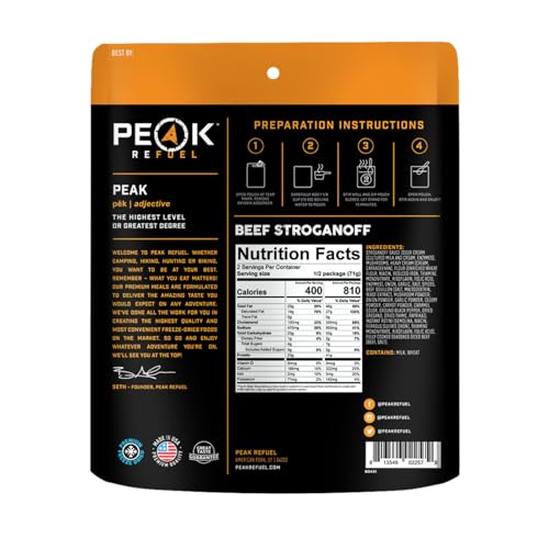 Peak Refuel Beef Stroganoff | Freeze Dried Backpacking and Camping Food | Amazing Taste | High Protein | Real Meat | Quick Prep (2 Serving Pouch)