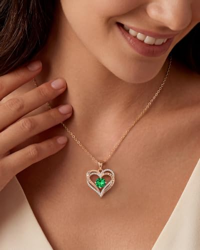 Image of CDE S925 Birthstone Heart Pendant Necklaces Jewelry Gifts for Wife