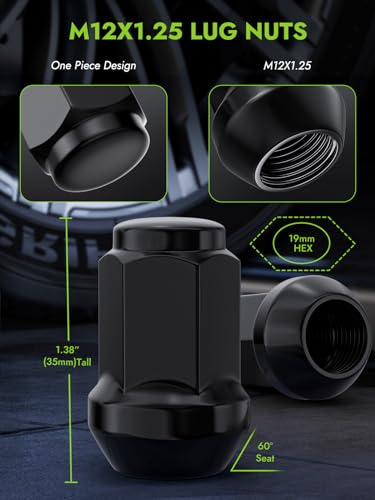 Image of AUTOPTIM M12x1.25 Lug Nuts - Replacement for 1993-2021 Nissan Altima, 1988-2021 Nissan Maxima, 2004-2019 Nissan Titan, 20PCS Black One-Piece Closed End Bulge Acorn Cone Seat Aftermarket Wheel Lug Nut