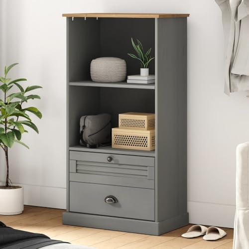 HFXHIJXQ Tall Rustic Grey Bookcase 13.8x23.6x45.1 in Solid Pine Wood