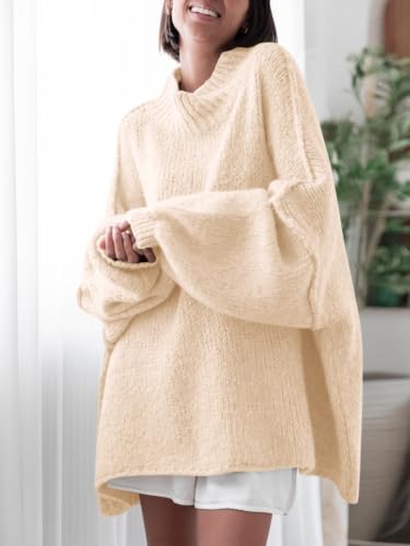 Image of Saodimallsu Womens Oversized Sweaters Mock Neck Batwing Long Sleeve 2026 Fall Trendy Ribbed Knit Casual Tunic Sweater