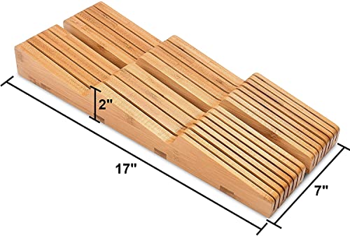 In-Drawer Bamboo Knife Block - Holds 14 Knives Plus A Slot For Your Knife Sharpener, Premium Knife Drawer Organizer, Perfect Knife Organizer Drawer Insert Or Drawer Knife Holder (2" Tall, 17" Deep) #TOP5