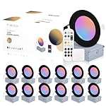 12 Pack Black Smart Recessed Lighting 4 Inch Ultra-Thin 4 Inch LED Recessed Lights 9W 700LM Smart Downlight Junction Box Compatible Alexa/Google Assistant Siri UL Energy Star