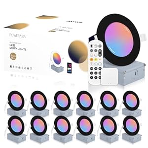 12 Pack Black Smart Recessed Lighting 4 Inch Ultra-Thin 4 Inch LED Recessed Lights 9W 700LM Smart Downlight Junction Box Compatible Alexa/Google Assistant Siri UL Energy Star