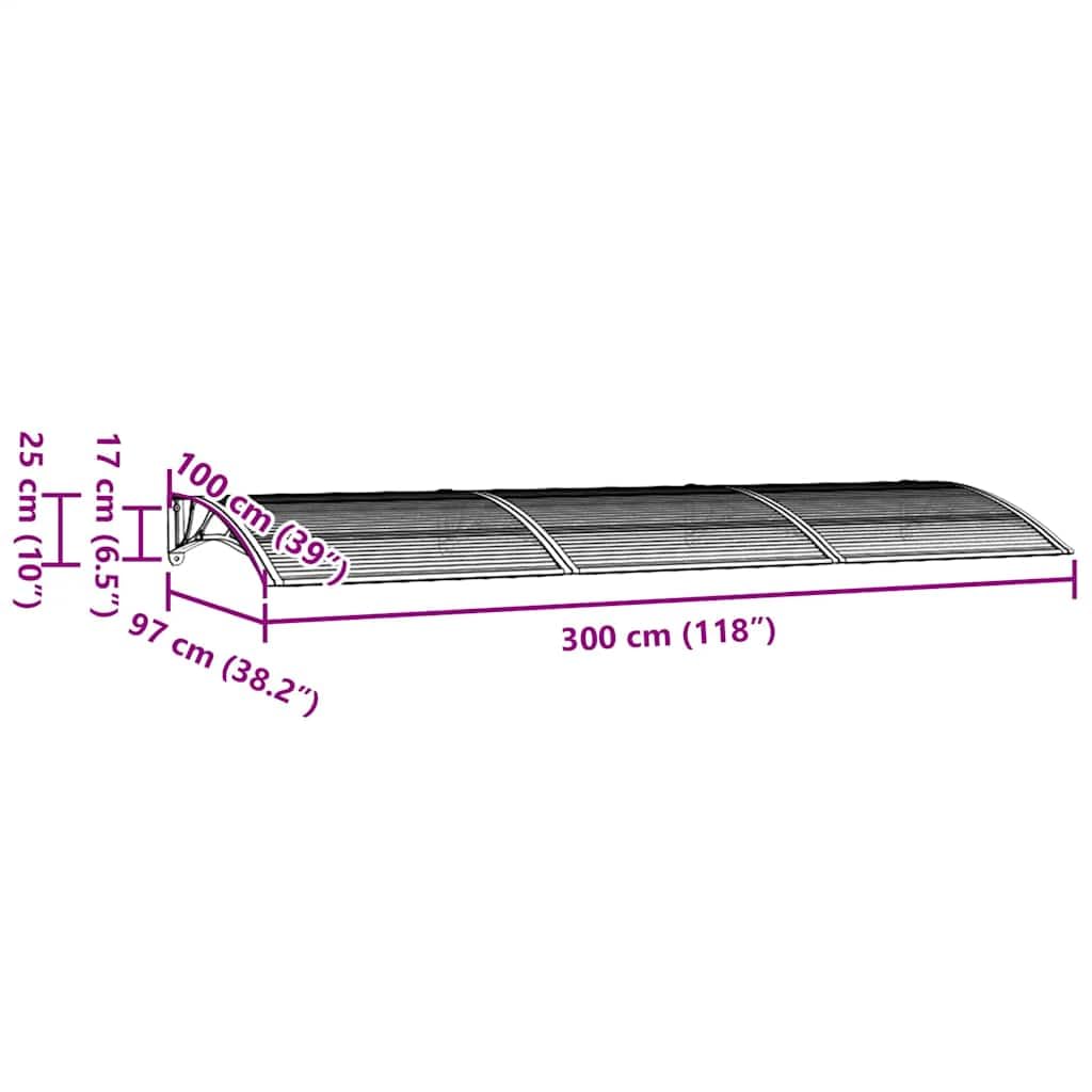 Tettoia per Porta d'Ingresso in Policarbonato Grigio 300x100 cm | Copertura protettiva ideale per riparare l'ingresso della veranda e il balcone da pioggia e grandine tutto l'anno.