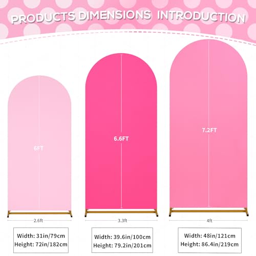 Image of SoarDream Wedding Arch Cover Pink Lavender Double-Sided Spandex Fitted Wedding Arch Stand Covers Set of 3 Round Top Blushing Chiara Arch Covers 6FT 6.6FT 7.2FT for Wedding Party Decor