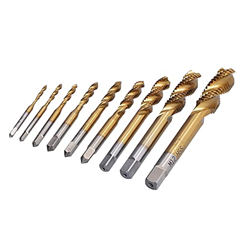 CONJUNTO DE FLUTA ESPIRAL TI REVESTIDO HSS PARAFUSO LINHA DE FERRAMENTA DE MÃO HARDWARE 9 TAMANHOS M