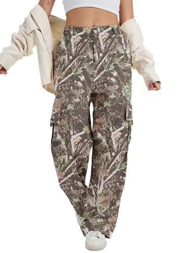 Image of Cargo Pants for Women High Waist Wide Leg Stretchy Pull On Baggy Casual Pants with Pockets