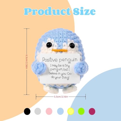Image of Zibuyu 2PCS Crochet Penguin Figurines Desk Decor Positive Message Card