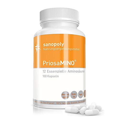 SANOPOLY Priosau00ae MINO 100 Kapseln I Sättigende, Diät-unterstützende Kapseln I Aminosäuren-Mix mit 12 Aminosäuren (essenziell + semiessenziell) I Sättigende Kapseln vegan I Unterstützung beim Abnehmen