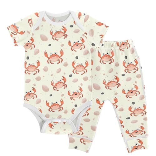vvfelixl Cute Cartoon Crab Waves Claws Baby Bodysuits Set,Baby Layette Sets Unisex Short Sleeve Babys Pants Sets 6-9M