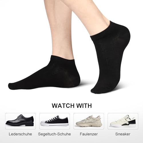 fitfets Sneaker Socken Herren Damen Baumwolle 10 Paar Sneakersocken Kurz Sneakersocken Socks Unisex Schwarz Weiß Grau,Schwarz,39-42 2
