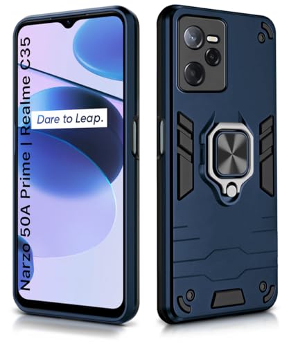Image of WOW IMAGINE Shock Proof Back Case Mobile Cover for Realme Narzo 50A Prime | Realme C35 | Back Cover Case (Tough Armor | Hybrid PC + TPU | Ring Holder & in-Built Kickstand | Blue)