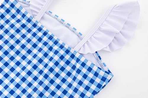 LIZENS Girls One Piece Swimwear Checker Print Ruffles Bathing Suit for Kids Size 2-124