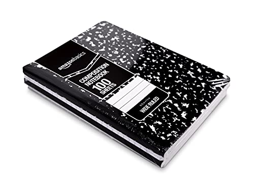 Amazon Basics Wide Ruled Composition Notebook, 100 Sheets, Marble Black, 12-Pack #TOP7
