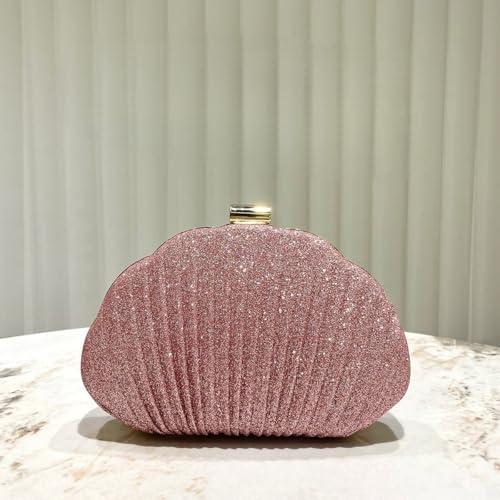 Image of Glitter Seashell Evening Clutch Purse Mini Chain Shoulder Bag Acrylic Shell Pearl Crossbody Bag